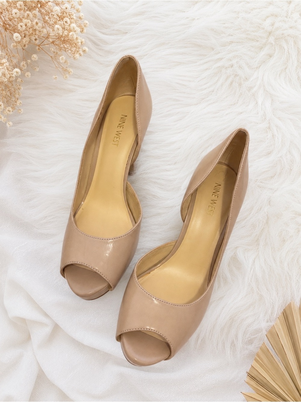Nine West Taupe Peep-Toe Low Heel Pumps